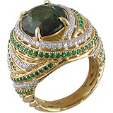 Женское золотое кольцо с бриллиантами, турмалинами и тсаворитами, 1656735