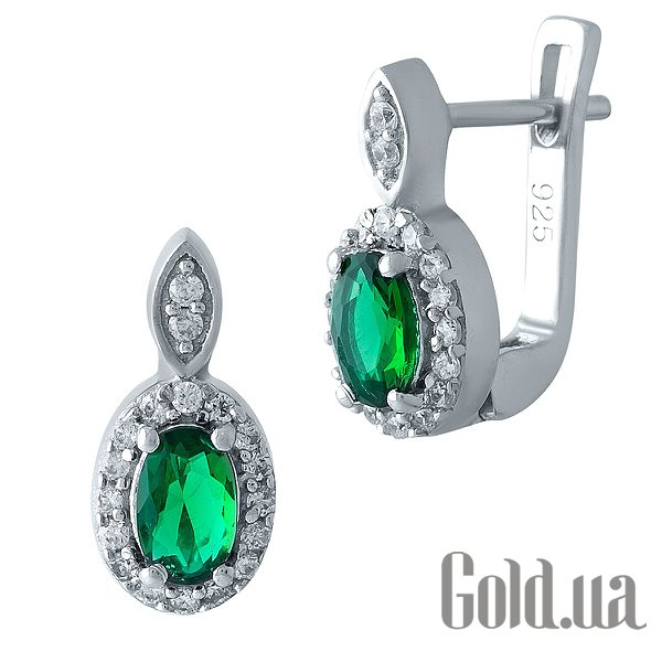 

Серьги Fresh Jewelry, Серебряные серьги с синт. изумрудами и куб. циркониями