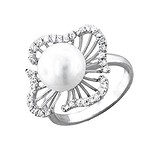 Женское серебряное кольцо с куб. циркониями и культив. жемчугом, 1620640