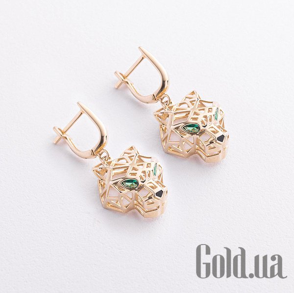 

Серьги с подвесками Украина, Золотые серьги с куб. циркониями и эмалью