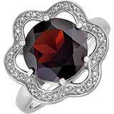 Женское серебряное кольцо с гранатом и куб. циркониями, 1654689