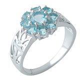 Женское серебряное кольцо с синт. аквамаринами, 1700257