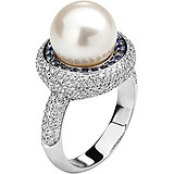 Женское золотое кольцо с бриллиантами, сапфирами и культив. жемчугом, 1714337