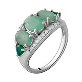 Женское серебряное кольцо с куб. циркониями, агатами и изумрудами, 1750433
