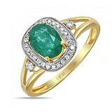 Женское золотое кольцо с бриллиантами и изумрудом, 1513378