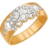 Женское серебряное кольцо с куб. цирконием в позолоте, 1611682