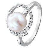 Женское серебряное кольцо с куб. циркониями и культив. жемчугом, 1620642