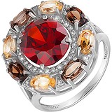 Женское серебряное кольцо с раухтопазами, цитринами и куб. циркониями, 1654690