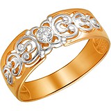 Женское серебряное кольцо с куб. цирконием в позолоте, 1611683