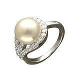 Женское серебряное кольцо с куб. циркониями и культив. жемчугом, 1629091