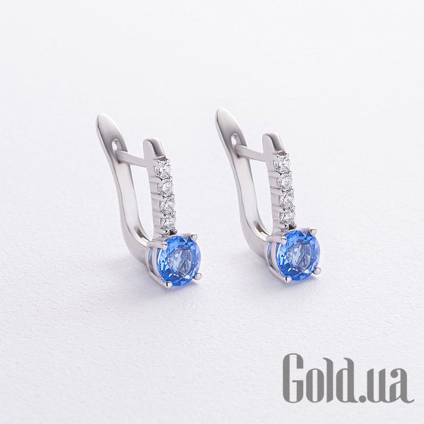 

Серьги Украина, Серебряные серьги с куб. циркониями и синт. танзанитами