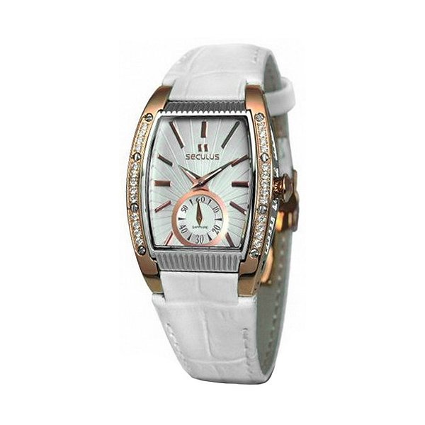 Seculus Женские часы 1667.2.1069 white, pvd-r cz stones, white leather