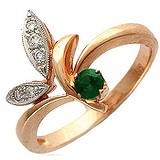 Женское золотое кольцо с бриллиантами и изумрудом, 1605284
