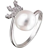 Женское серебряное кольцо с культив. жемчугом и куб. циркониями, 1614756