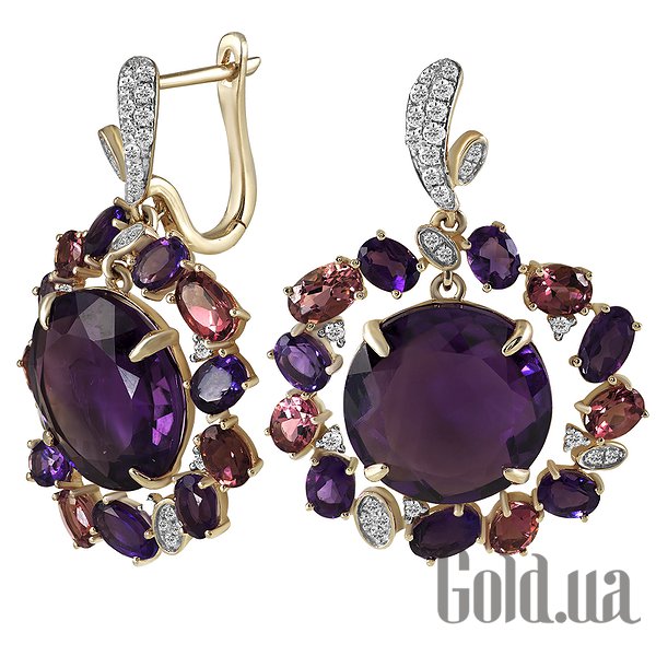 

Серьги Lurie Jewelry, Золотые серьги с бриллиантами, аметистами и турмалинами