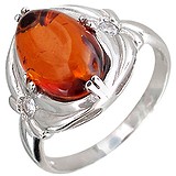 Женское серебряное кольцо с куб. циркониями и янтарем, 1629093