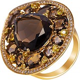 Женское золотое кольцо с раухтопазами, сапфирами и бриллиантами, 1672357