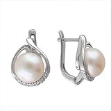 Срібні сережки з культив. перлами і куб. цирконіями, 1533094