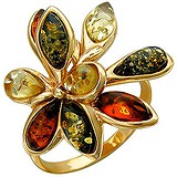 Женское серебряное кольцо с янтарем в позолоте, 1629094