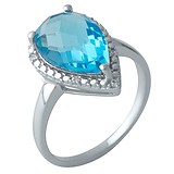 Женское серебряное кольцо с синт. аквамарином и куб. циркониями, 1699494
