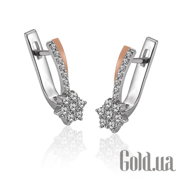 

Серьги Украина, Серебряные серьги с куб. циркониями и вставками из золота