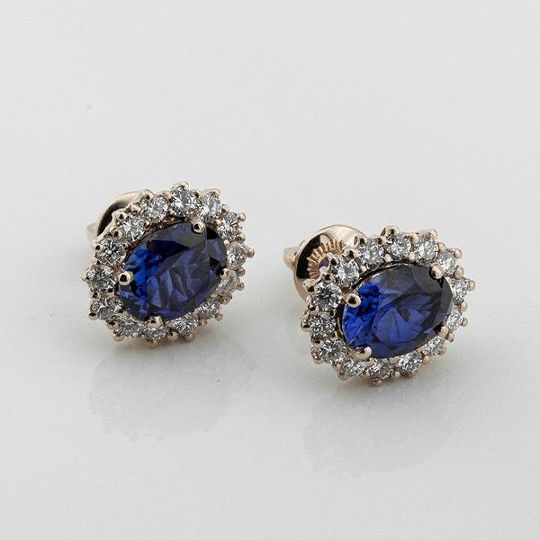 Золоті сережки з діамантами та сапфірами