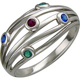 Женское серебряное кольцо с синт. корундом и синт. шпинелями, 1616807