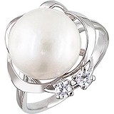 Женское серебряное кольцо с куб. циркониями и культив. жемчугом, 1642151