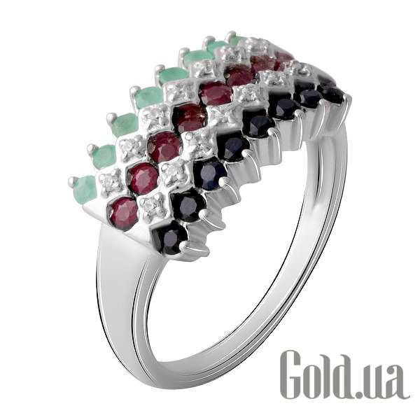 

Женские кольца Fresh Jewelry, Женское серебряное кольцо с сапфирами, изумрудами, рубинами и куб. циркониями, 17.5