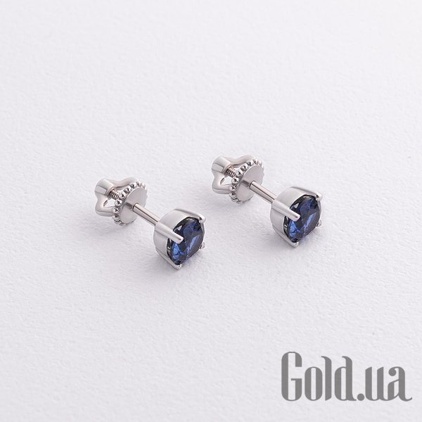 

Серьги-гвоздики Украина, Серебряные серьги с синт. сапфирами