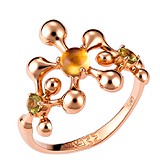 Женское золотое кольцо с хризолитами и цитрином, 1553576