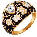 SOKOLOV Женское серебряное кольцо с эмалью и куб. цирконием в позолоте, 1555624
