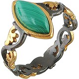 Женское серебряное кольцо с малахитом в позолоте, 1656744