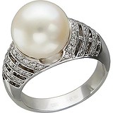 Женское золотое кольцо с бриллиантами и культив. жемчугом, 1685160