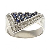 Женское серебряное кольцо с сапфирами и куб. циркониями, 1716904