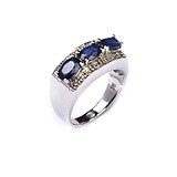 Женское серебряное кольцо с куб. циркониями и сапфирами, 1311657