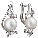 Срібні сережки з культив. перлами і куб. цирконіями, 1533097