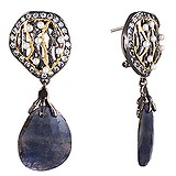 Серебряные серьги с культив. жемчугом, корундами и топазами в позолоте, 1555625