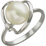 Женское серебряное кольцо с культив. жемчугом и куб. цирконием, 1614761