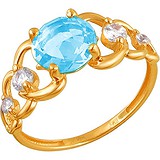 Женское золотое кольцо с куб. циркониями и топазом, 1617065
