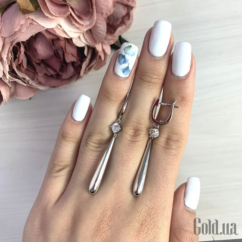 Серебряные серьги с куб. циркониями 2056393 – изображение 3