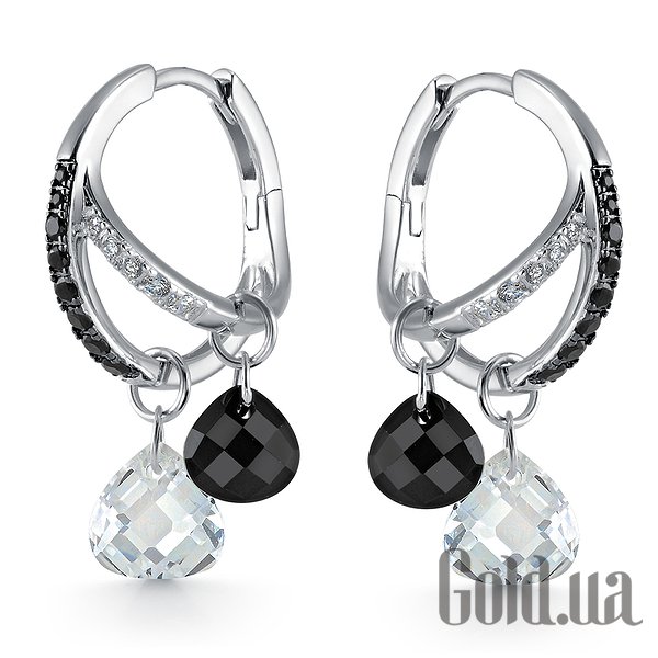 

Серьги с подвесками Lurie Jewelry, Серебряные серьги с куб. циркониями, ониксами и горным хрусталем