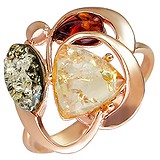 Женское серебряное кольцо с янтарем в позолоте, 1629098