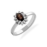 Женское серебряное кольцо с кварцем и куб. циркониями, 1664682