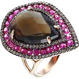 Женское золотое кольцо с раухтопазом, сапфирами и бриллиантами, 1672362