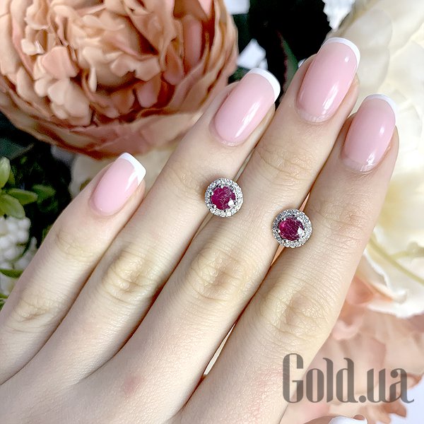 Сережки гвоздики Fresh Jewelry Срібні сережки з рубінами і куб. цирконіями