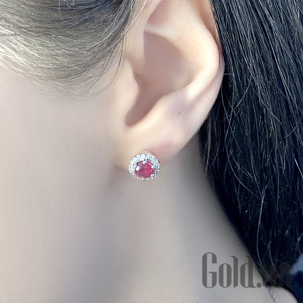 Сережки гвоздики Fresh Jewelry Срібні сережки з рубінами і куб. цирконіями