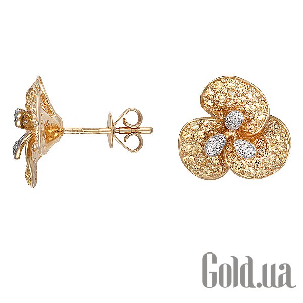 

Серьги-гвоздики Lurie Jewelry, Золотые серьги с бриллиантами и желтыми сапфирами