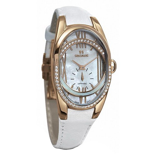 Seculus Женские часы 1668.2.1064 white, pvd-r cz stones, white leather