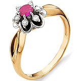 Женское золотое кольцо с бриллиантами и рубином, 1554859